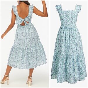 J. Crew Floral Ruffle Strap Tie-Back Midi Dress